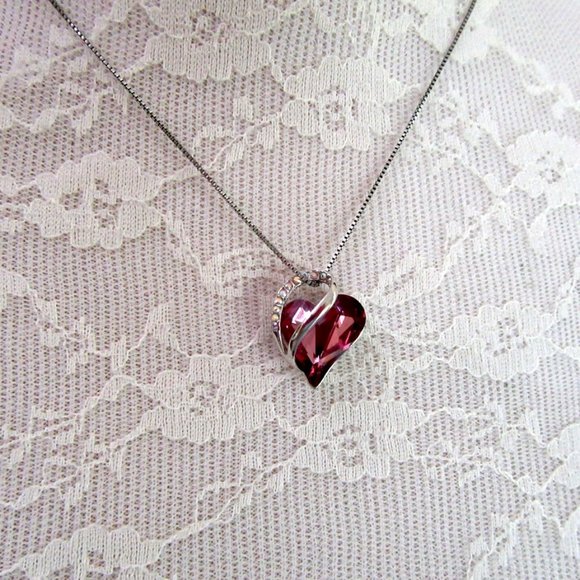 Silver & pink rhinestone heart pendant - Mother's Day - Picture 2 of 7